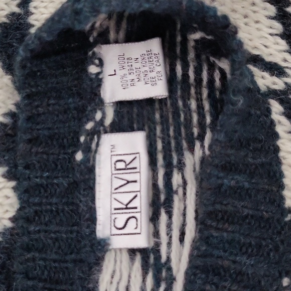 Skyr Mens Large Vintage Wool Sweater Green Ivory Nordic Knit 80s Warm Winter - Picture 2 of 5